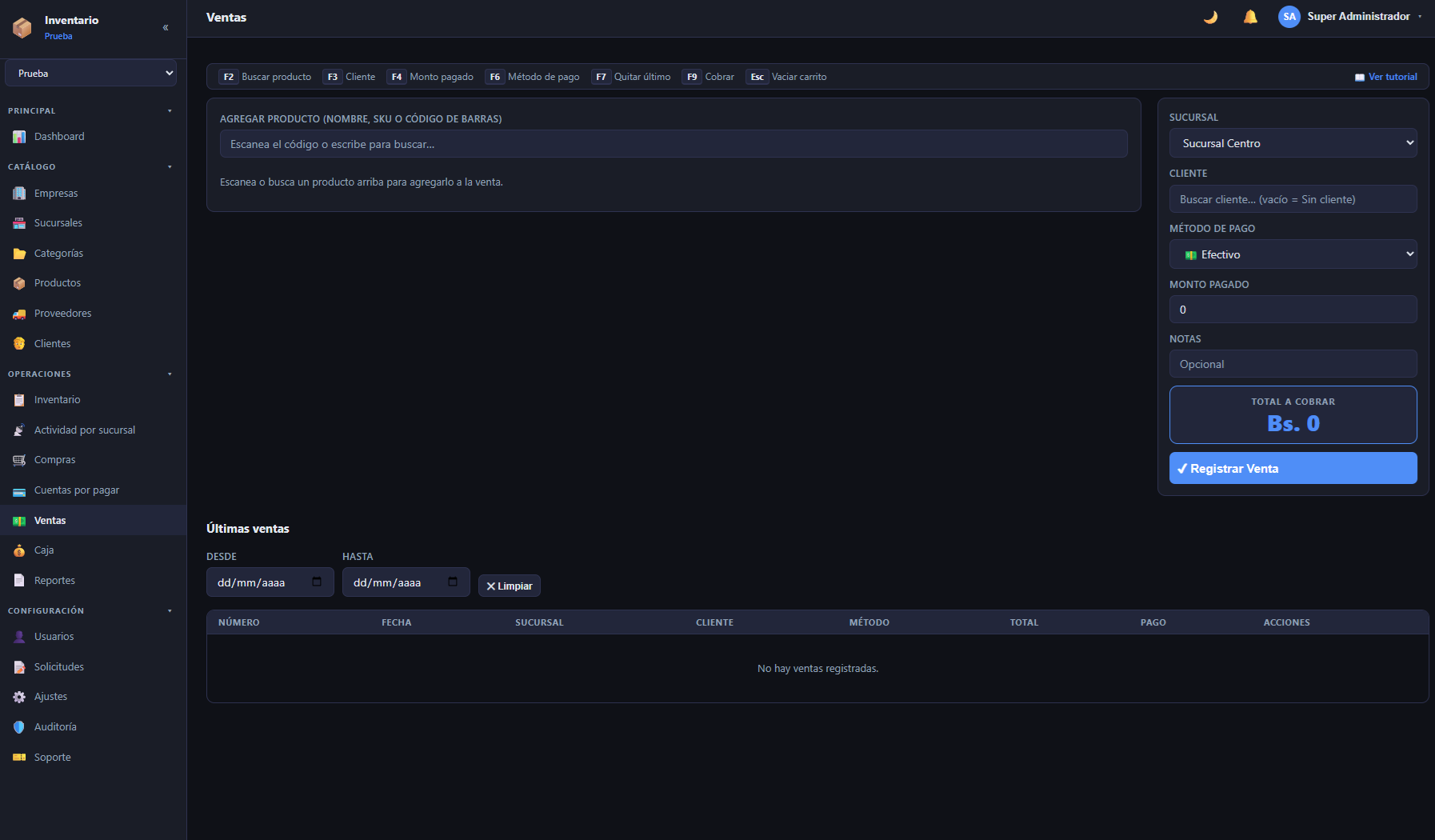 Captura del Sistema de Inventario 1000TONDEV